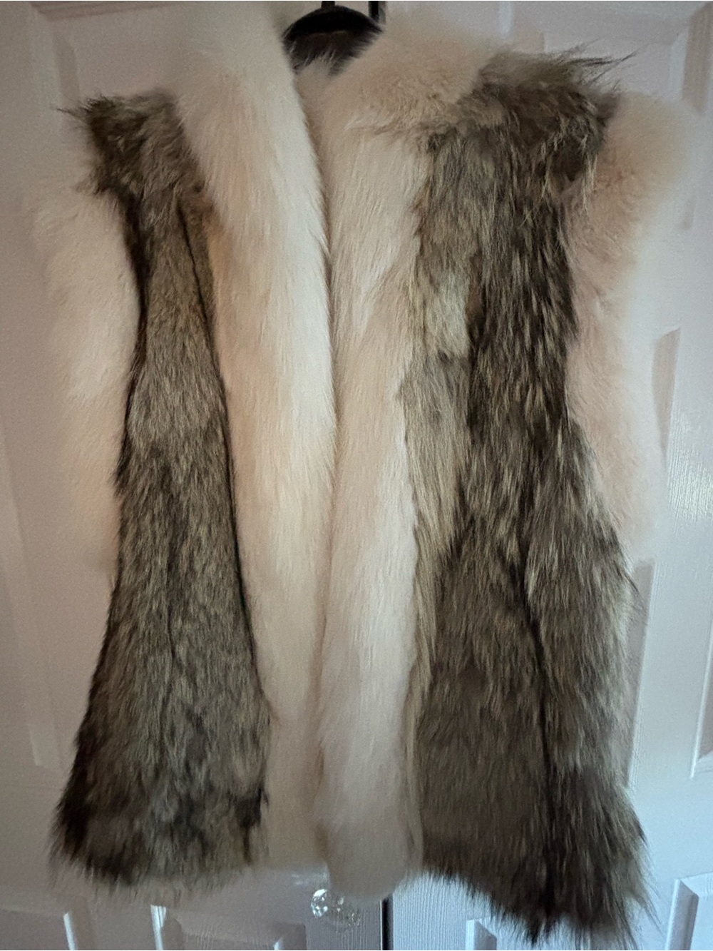 Women’s vintage real  Fur Vest in White and Gray - Classic Cozy Layer